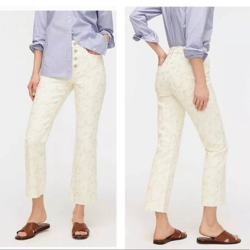 J.crew denim billie demi boot crop embroidered size 27